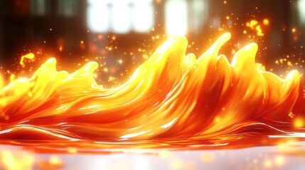 A vibrant, molten orange wave resembling lava, with glowing sparks and a dynamic flow.