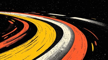 Abstract illustration of curved lines in vibrant colors against a dark background.