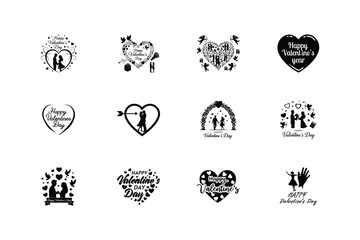 Elegant Black and White Valentines Day Icon Set Romantic Designs for Lovers and Celebrations