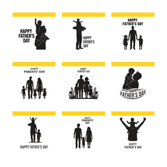 Happy Fathers Day and Parents Day Vector Illustration Set with Family Silhouettes Celebrating Parenthood and Family Love