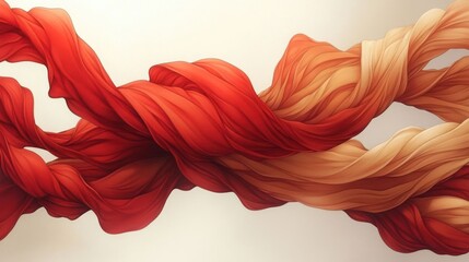 A flowing, intertwined ribbon of red and beige, showcasing smooth textures and gradients.