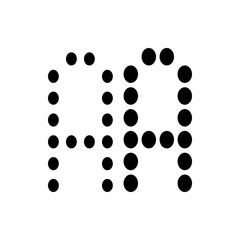 Illustration of the letters pa formed by an arrangement of solid black circles on a white background design