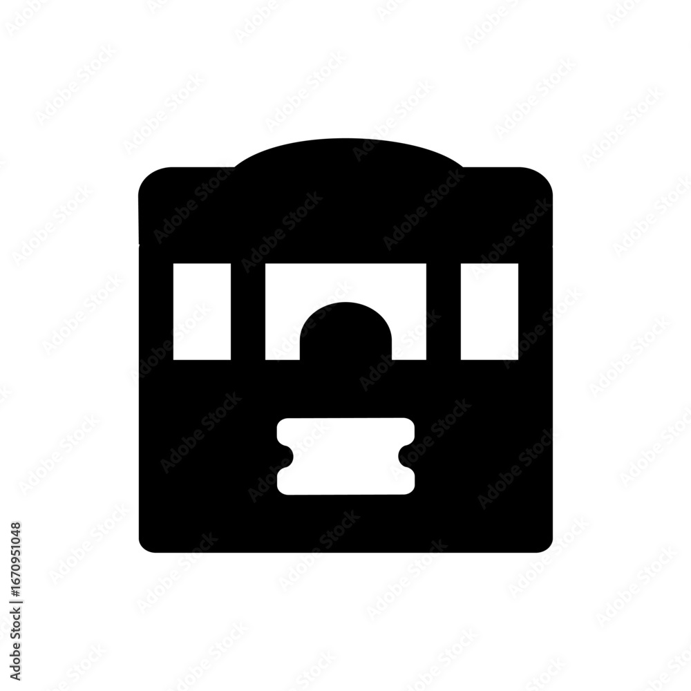 Poster illustration of a black silhouette of a well structure with a rounded top and simple rectangular sup