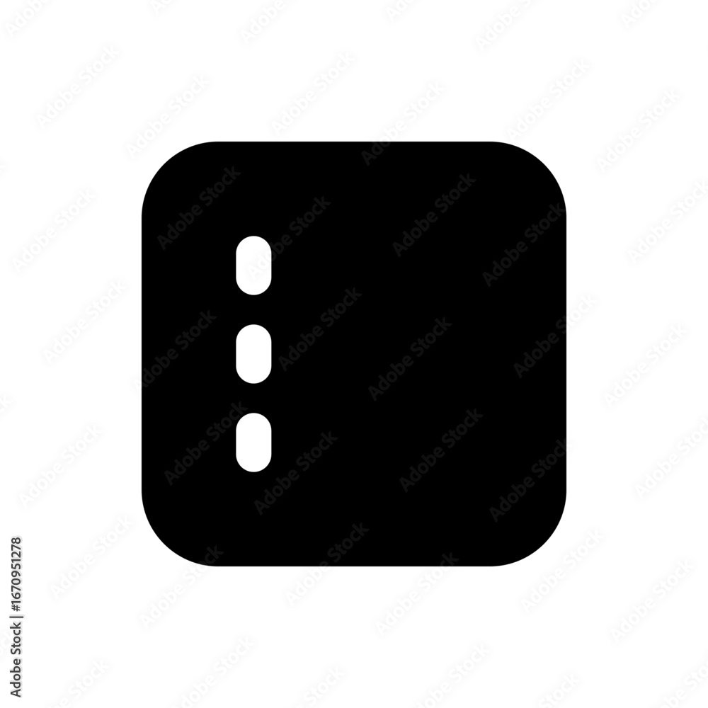 Poster black rounded square with three vertical white ovals aligned on the left side of the square shape ic