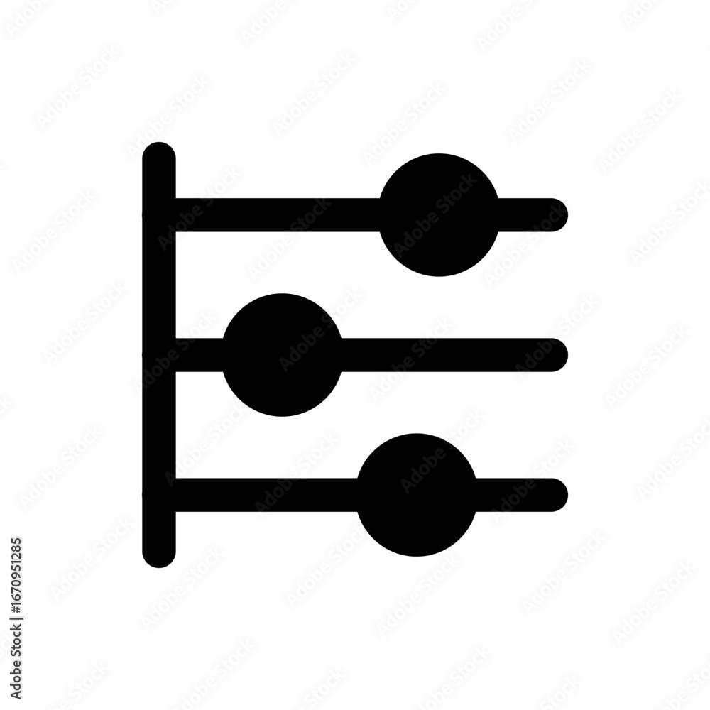 Poster illustration of a black abacus with three rows and a vertical support on a white background simple d