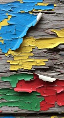 Obraz premium Aged painted wood surface showcasing vibrant colors gradually peeling and fading away texture old design vintage