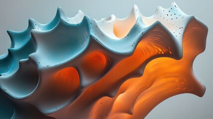 A sculptural piece resembling organic forms with vibrant colors and intricate textures.