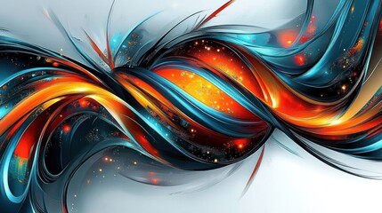 Abstract swirling colors in vibrant hues of blue, orange, and gold, creating a dynamic visual flow.