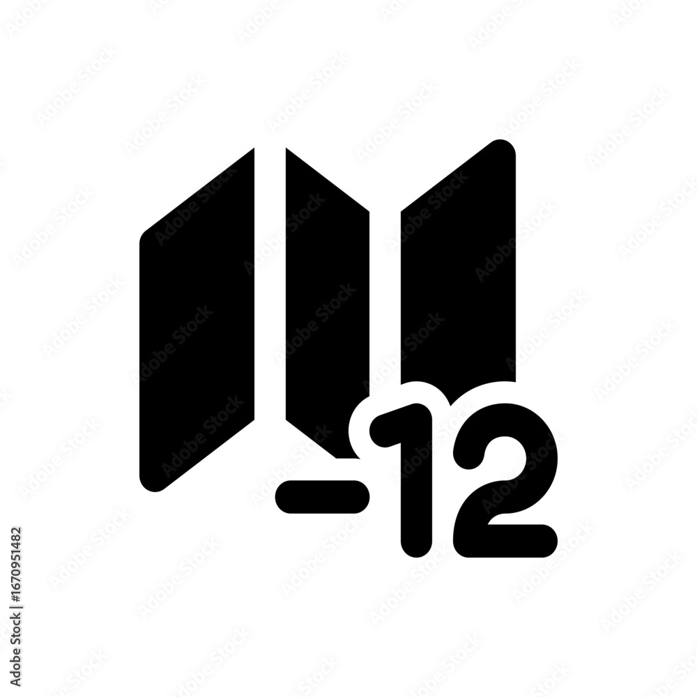 Poster black and white graphic of a folding screen with three panels and the number twelve to the right sid