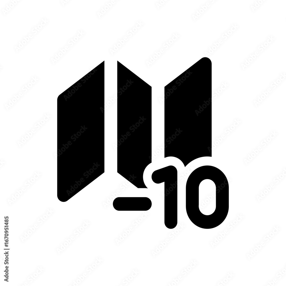 Aufkleber black abstract graphic featuring three vertical shapes and the number ten in bold font below them