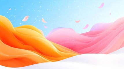 A vibrant abstract landscape with flowing colors and soft textures against a bright sky.