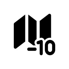 Black abstract graphic featuring three vertical shapes and the number ten in bold font below them