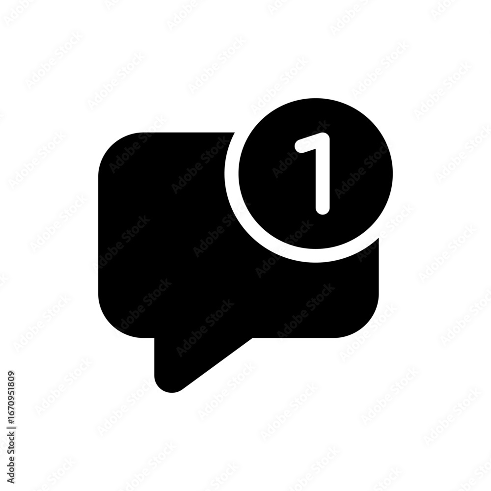 Aufkleber black speech bubble with a white outline circle and the number one inside it on a white background