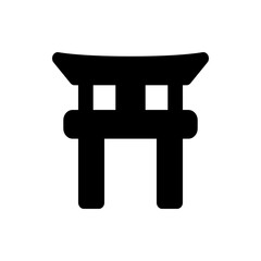 Illustration of a traditional torii gate with a black silhouette and simple geometric design elements