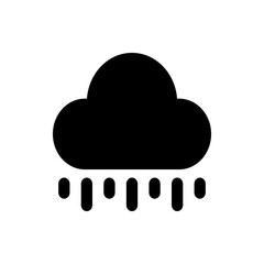 Black cloud with raindrops falling straight down in a simple weather icon style graphic illustration design