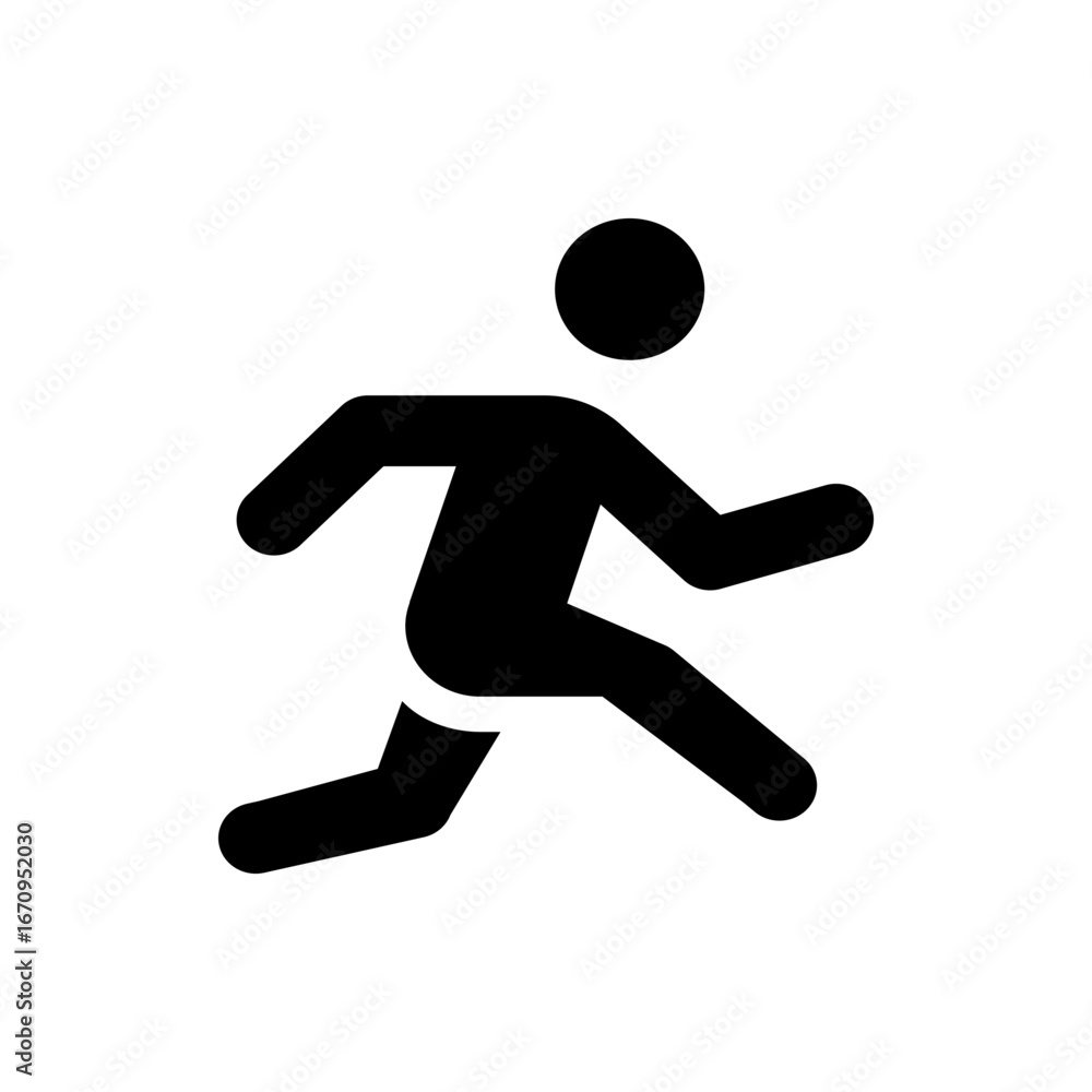 Poster silhouette of a person running with arms and legs extended in a forward motion on a white background
