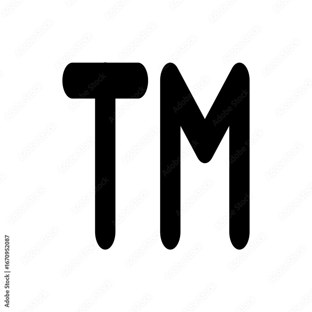 Poster two bold black characters t and m with rounded edges displayed prominently against a white backgroun