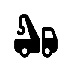 Illustration of a black tow truck with a hook and two wheels on a white background design element