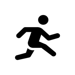 Silhouette of a person running with arms and legs extended in a forward motion on a white background view