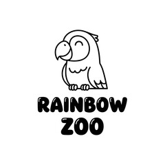 Obraz premium Cute parrot logo for Rainbow Zoo. Black and white illustration.