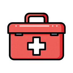 Obraz premium Flat illustration of red first aid medical kit with white cross