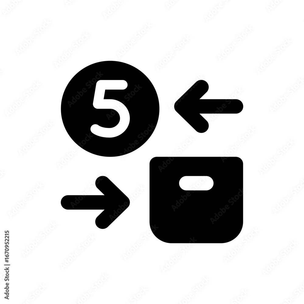 Poster illustration of a circle with the number five and arrows pointing to a square shape icon symbol