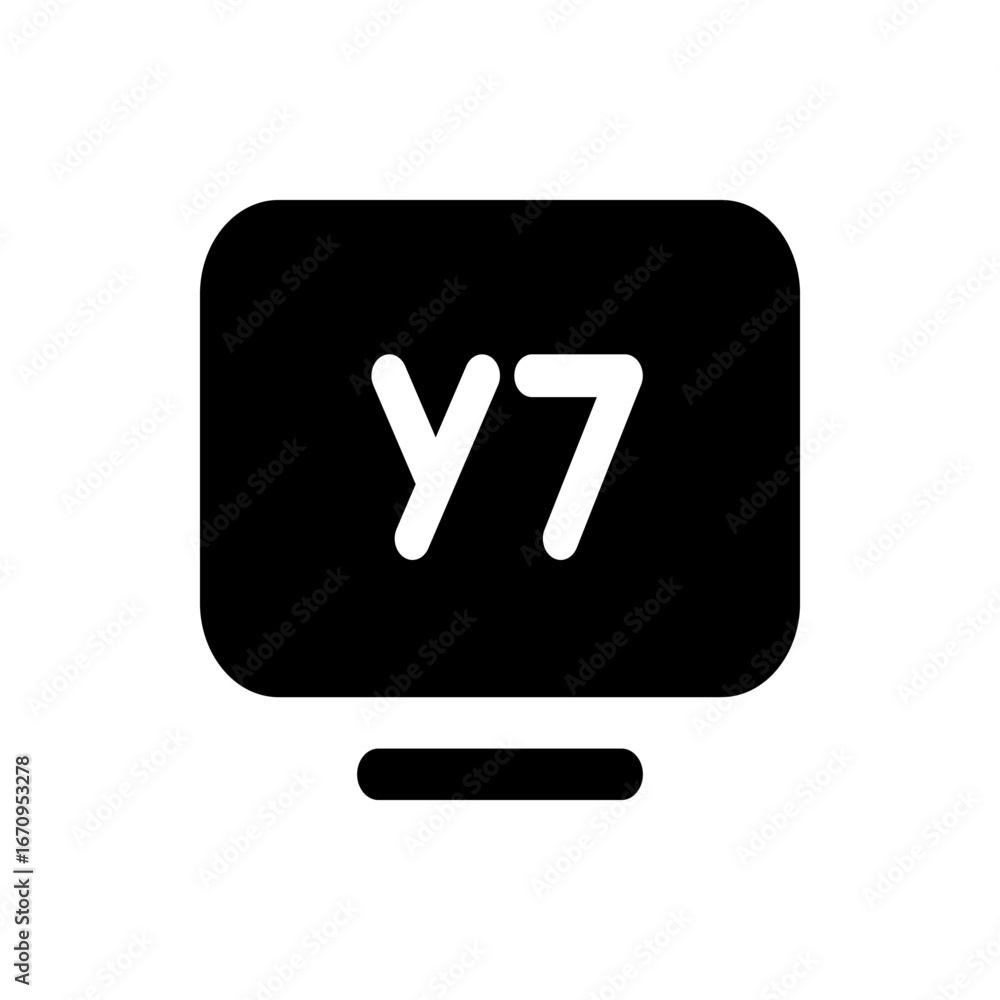 Poster illustration of a black monitor displaying a white power symbol on the screen with a sleek design st