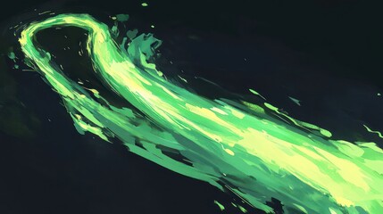 A vibrant green stream of light swirls against a dark background, suggesting energy or magic.