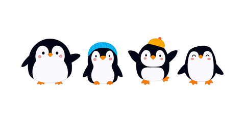 Cute Cartoon Penguins in Winter Hats