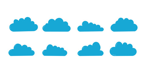 Collection of Cartoon Clouds in Vibrant Blue