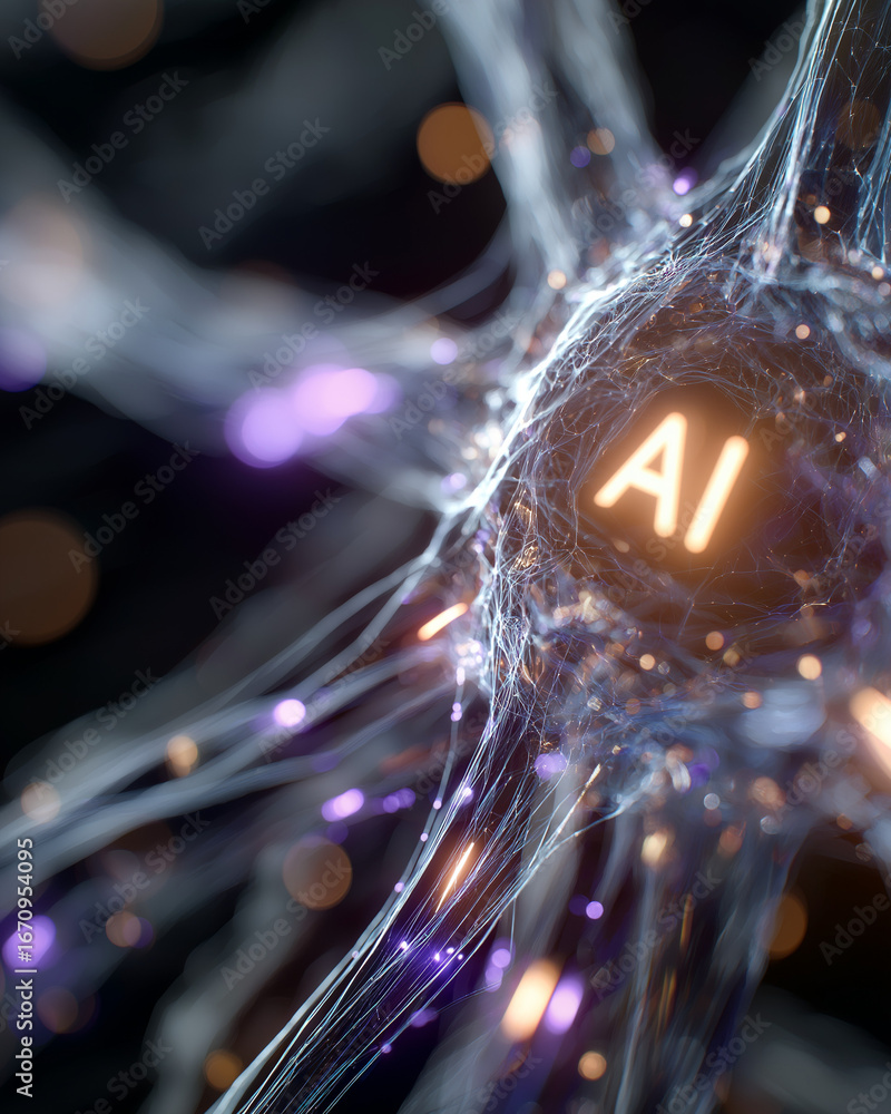 Aufkleber ai neural network: a stunning visualization of a neural network, illuminated with the vibrant glow o