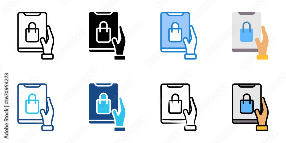 Poster online shopping icon set multiple style collection