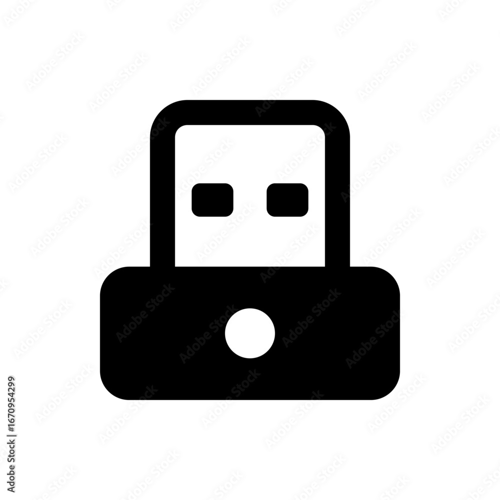 Poster illustration of a black usb symbol with an arrow and circles on a white background design element ve