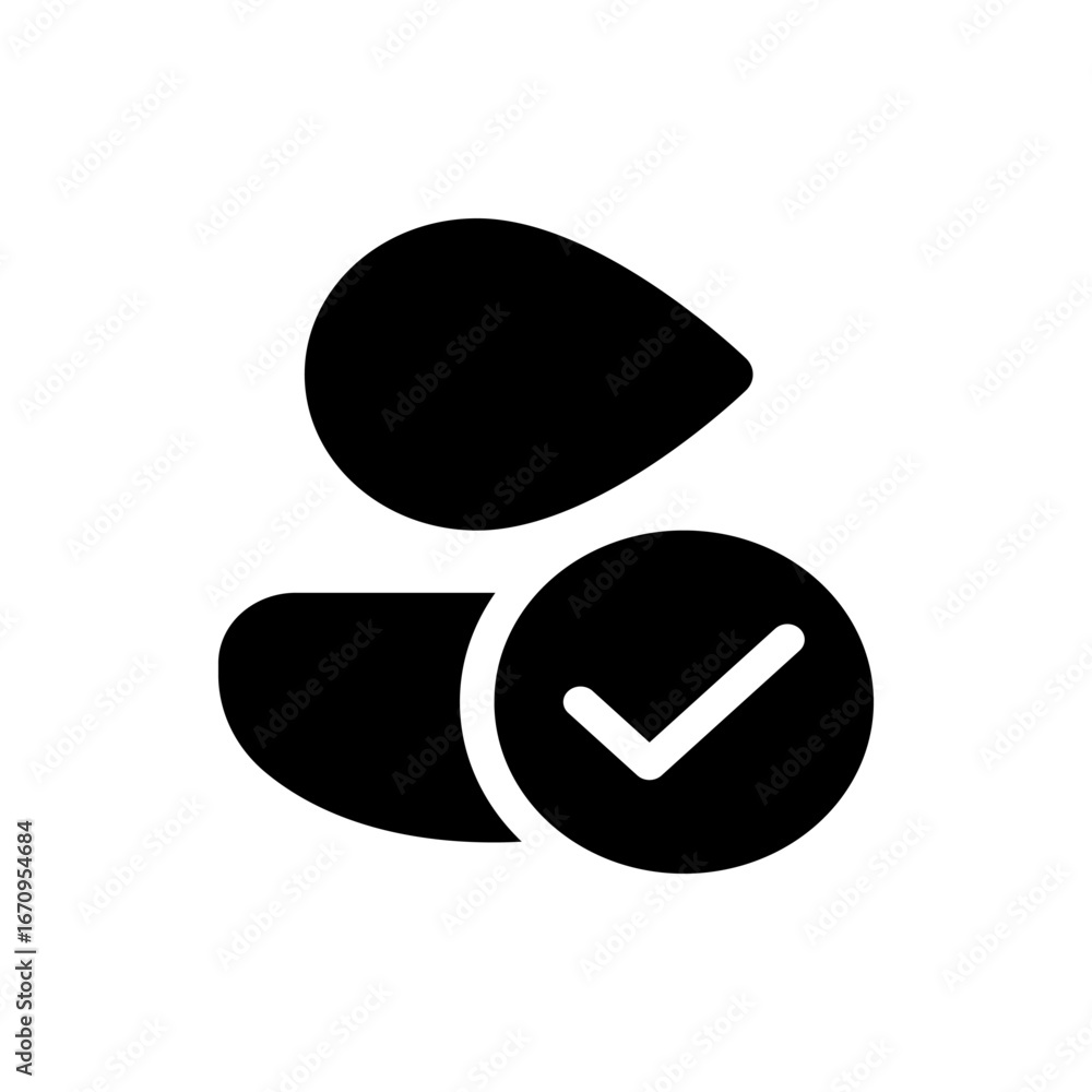 Poster black silhouette of an abstract user icon with a check mark inside a circle on a white background