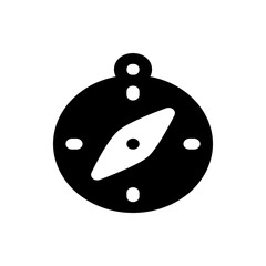 Simple black and white compass with a circular frame and a loop at the top for hanging or attachment use