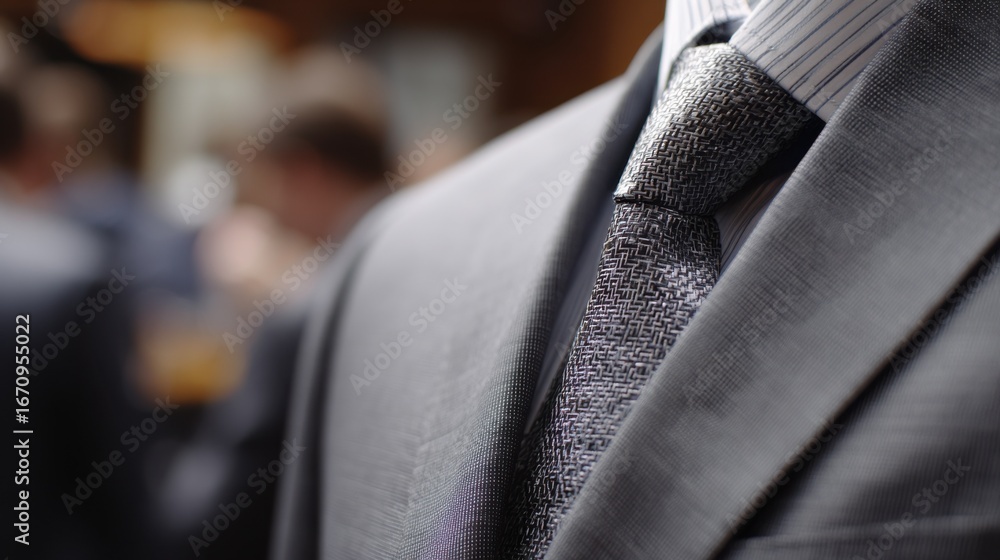 Poster crisp focus on the suits structure while the background remains out of focus.