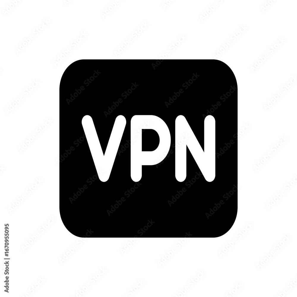 Poster illustration of a rounded square shape with the white vpn letters inside the black background for se