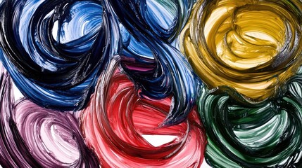 Abstract painting featuring swirling colors resembling flowers.