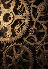 Intricate mechanical engineering: Steampunk aesthetics showcasing interlocking cogwheels and gears