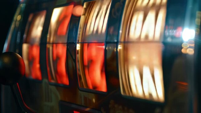 Vintage casino slot with red numbers on its reel. Gambling game of chance.