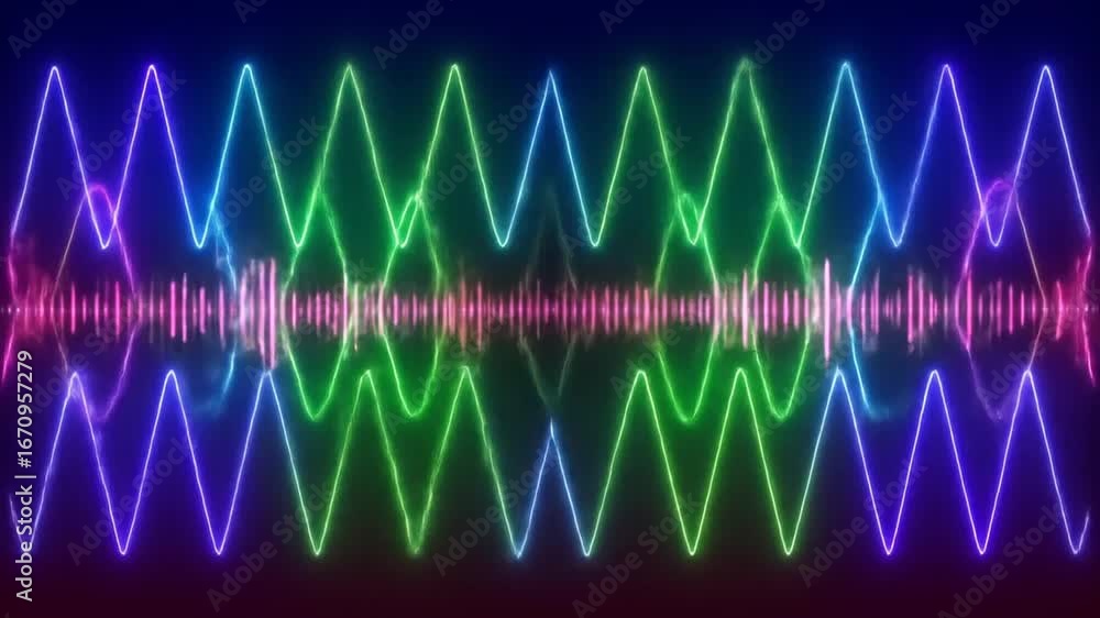 Aufkleber vibrant neon light waves abstract geometric pattern with reflections on a dark background futuristic