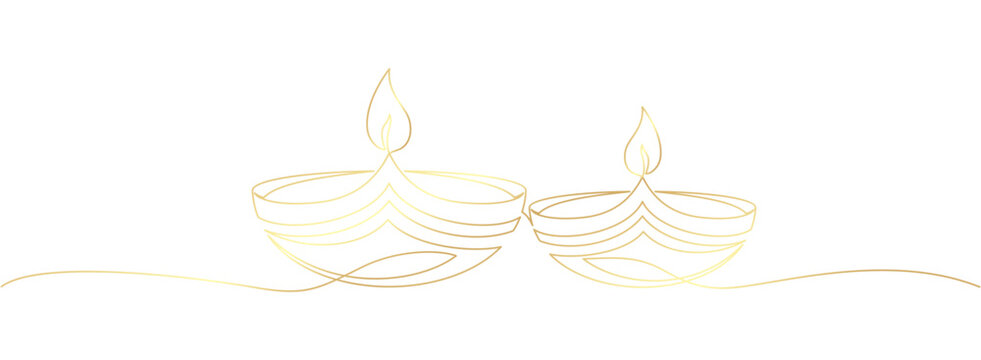 Diyas diwali in golden line art style