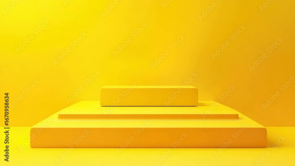 Poster a yellow stage with a yellow background. there are three blocks on the stage. the blocks are yellow 