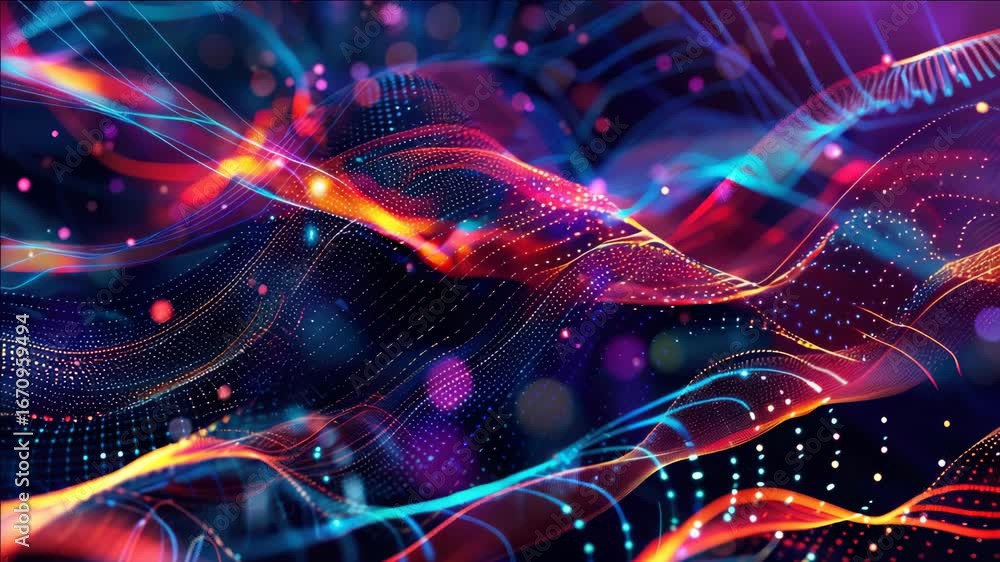 Poster vibrant digital art with swirling patterns and cosmic elements