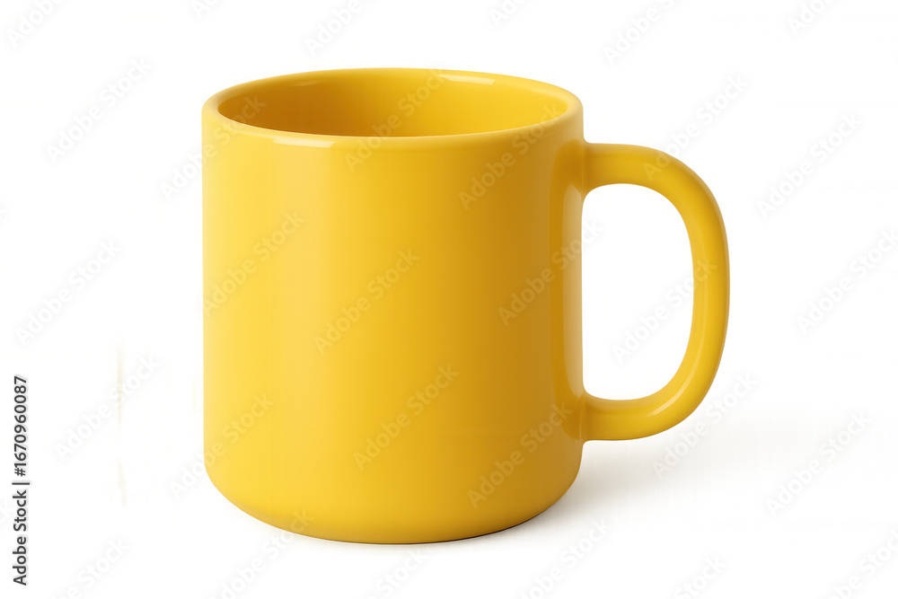 Poster simple yellow mug isolated on a transparent background, ideal for showcasing your designs or adding 