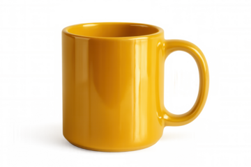 Yellow ceramic mug sitting vacant on clear surface, ready for personalized graphic design mockup and brand visualization