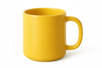 Simple yellow mug isolated on a transparent background, ideal for showcasing your designs or adding a touch of color to your projects
