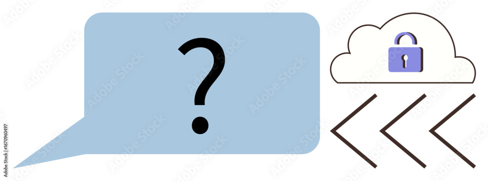 Aufkleber speech bubble with question mark, cloud icon with lock, and arrows conveying security, encrypted com