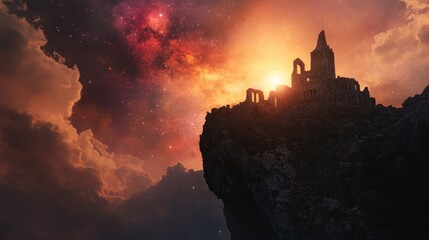 Obraz premium Epic ruin on a cosmic cliff