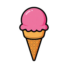 Cartoon ice cream cone with pink strawberry scoop dessert
